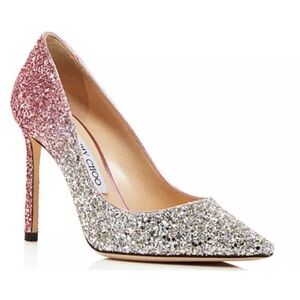 Jimmy Choo Romy 85 Platinum Flamingo Glitter Pumps Heels Shoes 36.5